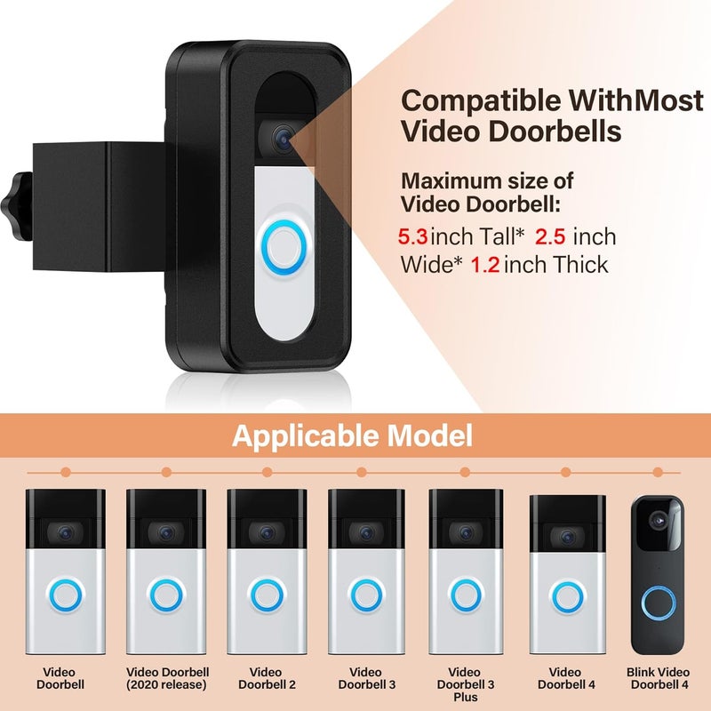 KTCEFE Upgrade Anti-Theft Video Doorbell Mount, Not Block Doorbell Motion Sensor, No-Drill Mounting Bracket for Apartment Renters Home Office Room, Not for Security Door (Doorbell Not Included) - Image 3